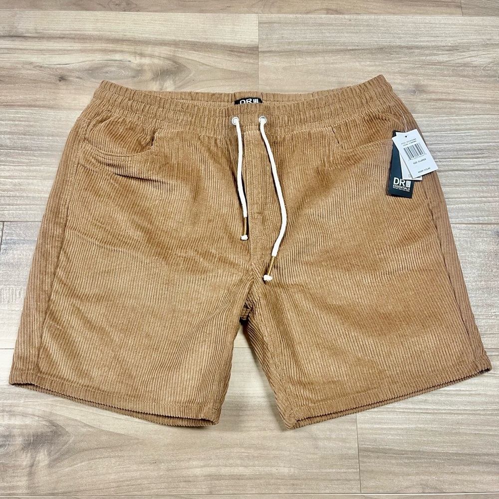 DR Essentials Men's XL Corduroy Cargo Shorts Light Brown Drawstring